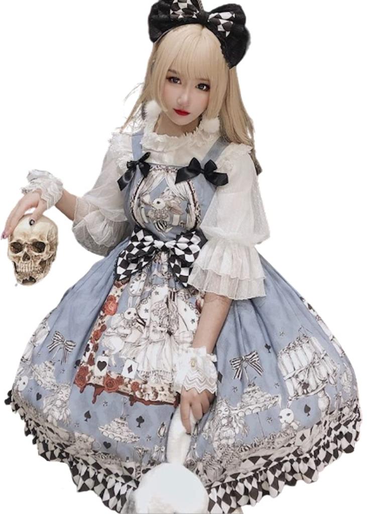 Lady Lazy Lolita Jumper Alice Sleeveless Light Blue Skirt, Cosplay, Dress, Knee-Length,