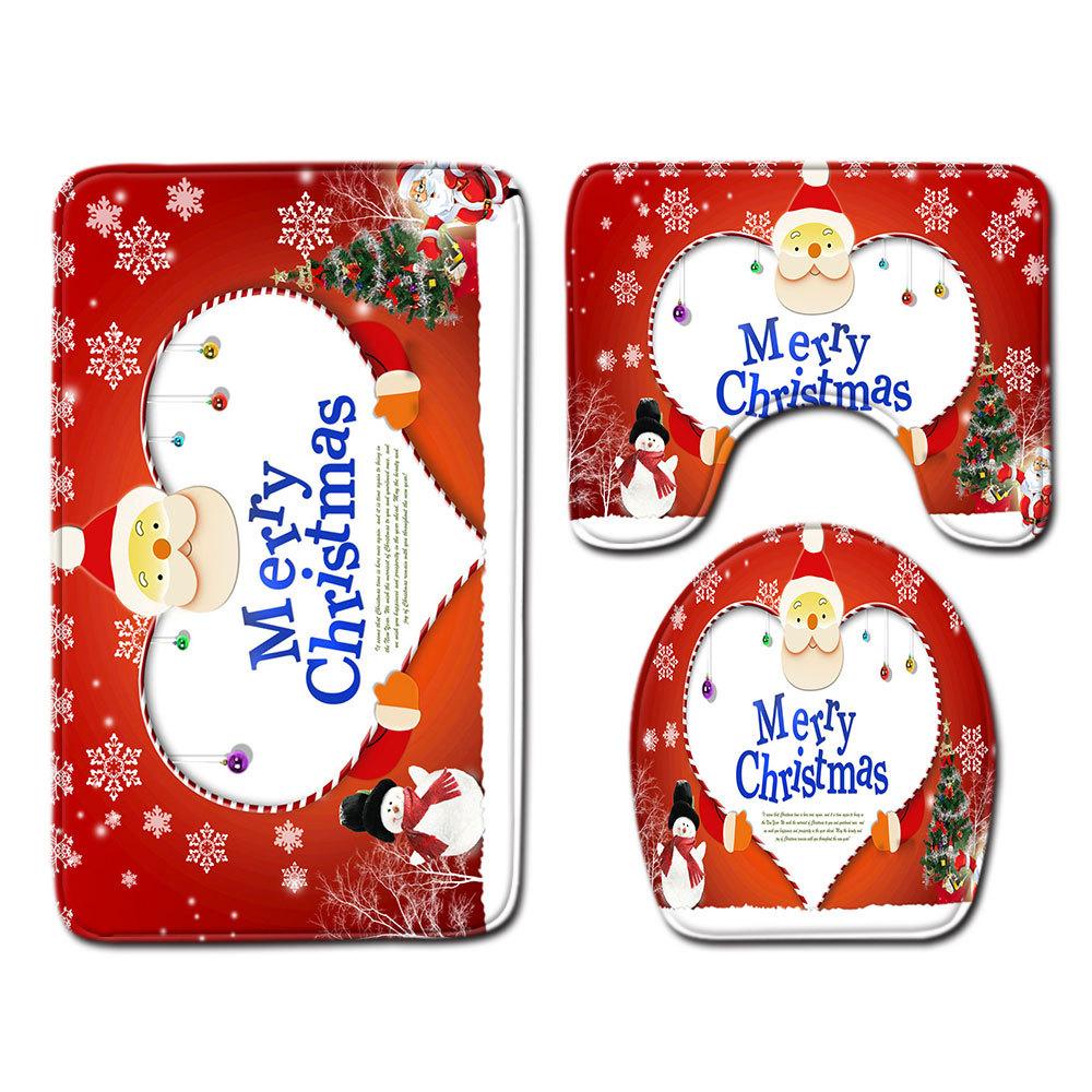 Christmas Bathroom Floor Mat Toilet Three-Piece Set