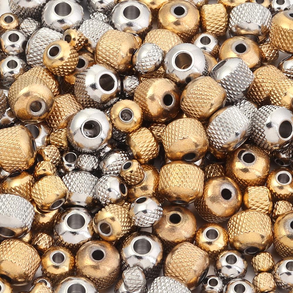 20-40pcs/lot Stainless Steel Beads 4mm 6mm 8mm Gold Color Texture Loose Spacer Beads For Jewelry Making Findings DIY Bracelet