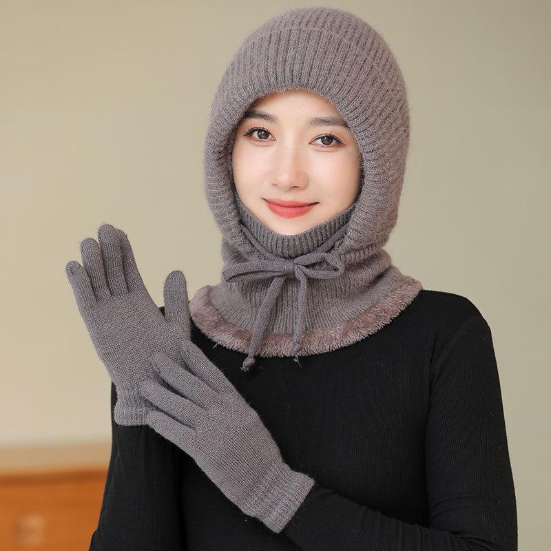 Rabbit wool blended warm hat lady mother winter scarf mask one-piece hat middle grandmother one-piece hat