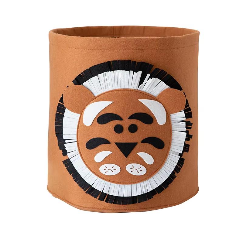 Toy Storage Bucket Animal Decor Cartoon Baby Felt Storage Bucket For Play Room Toy Organizer Washable Dirty Clothes Bucket
