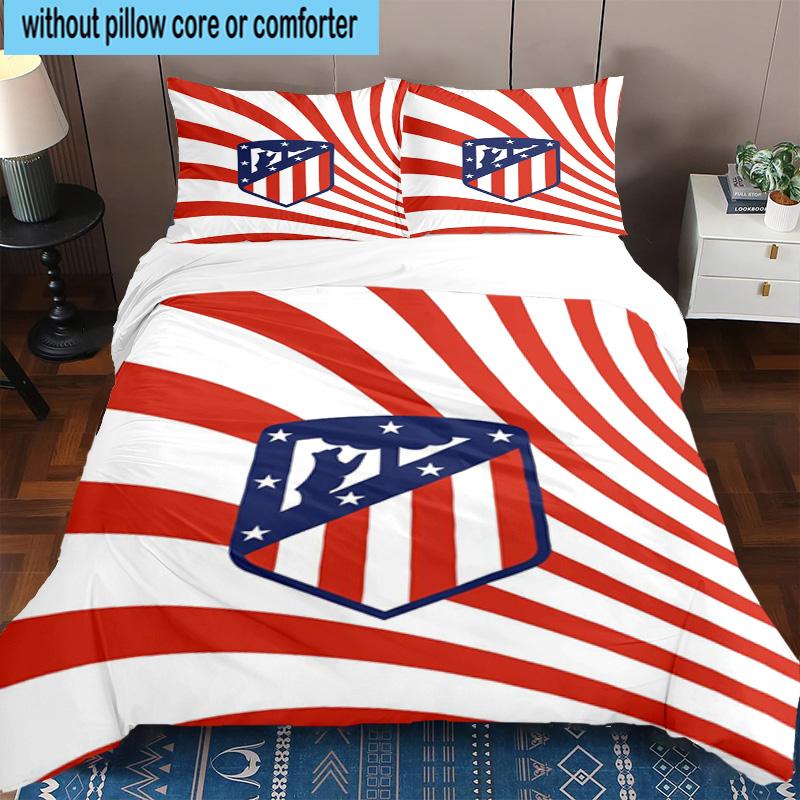 3pcs Atletico Football Club Printed Bedding Set Duvet Cover Closure Includes 1 Duvet Cover & 2 Pillowcases Bedding Sets Home Decor Gifts
