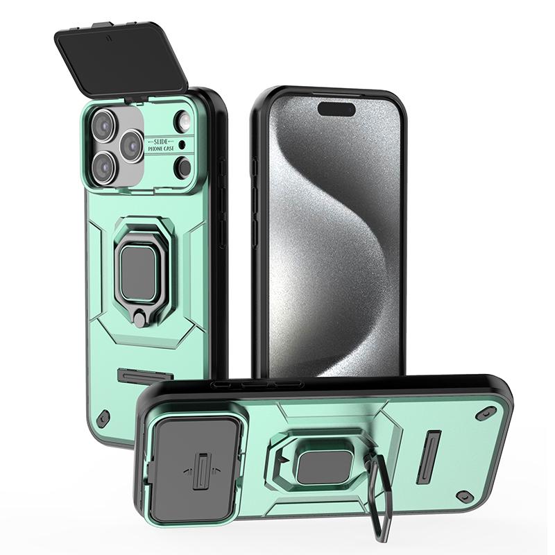 Slide Camera Lens Magnetic Bracket Case for iPhone 18 17 16 15 13 Pro Max 14 Plus Heavy Duty Shockproof Ring Stand Cover X0040
