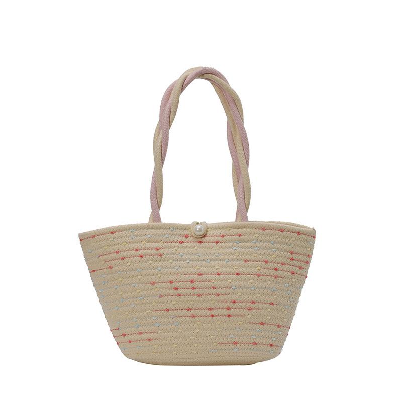 

Beach bag woven vegetable basket bag women s new niche design tote bag women ins shoulder bucket bag women Small style without scarf