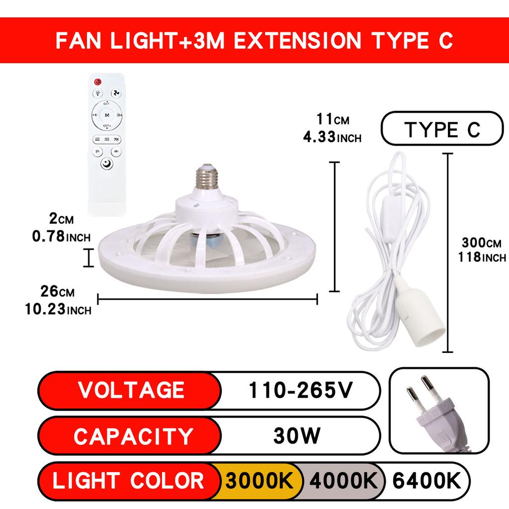 LED Ceiling Fan Light E27 With Remote Control Dimming 3-speed Ddjustable Wind Speed Suitable for Living Room Study Bathroom