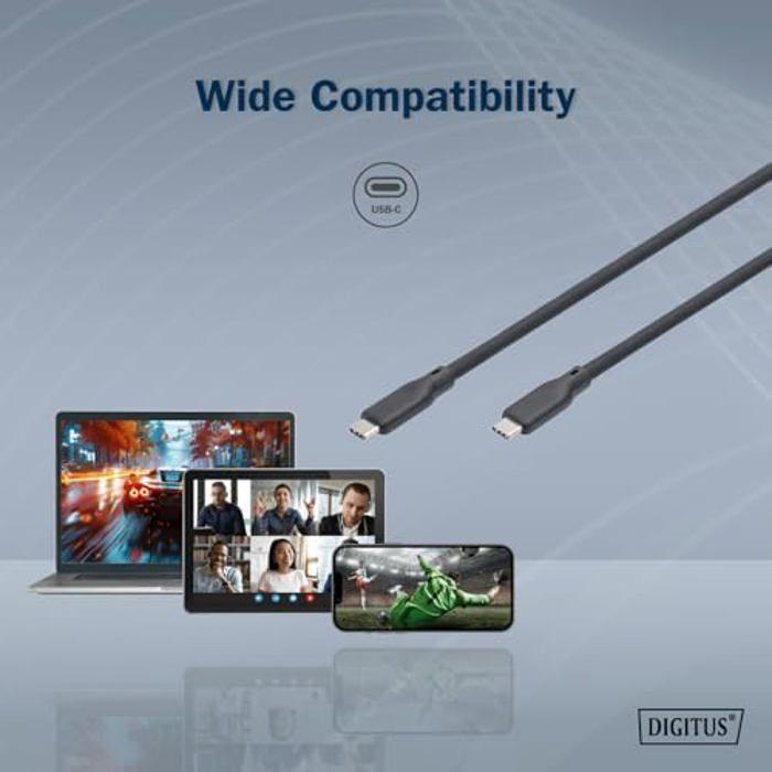 Câble usb 3.2 gen1 - digitus - 2m - type-c vers type-c - 5 gbit/s - 100w power delivery