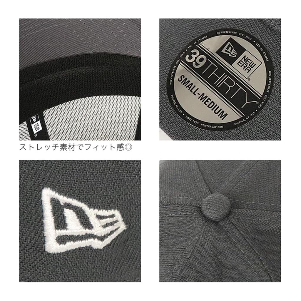[New Era] Cap for Men and Women, NewEra 39THIRTY, Plain, Hat, Baseball Cap, Stretch, Elastic, Side Logo, Flag Logo, Brand, SM, Graphite [Used]