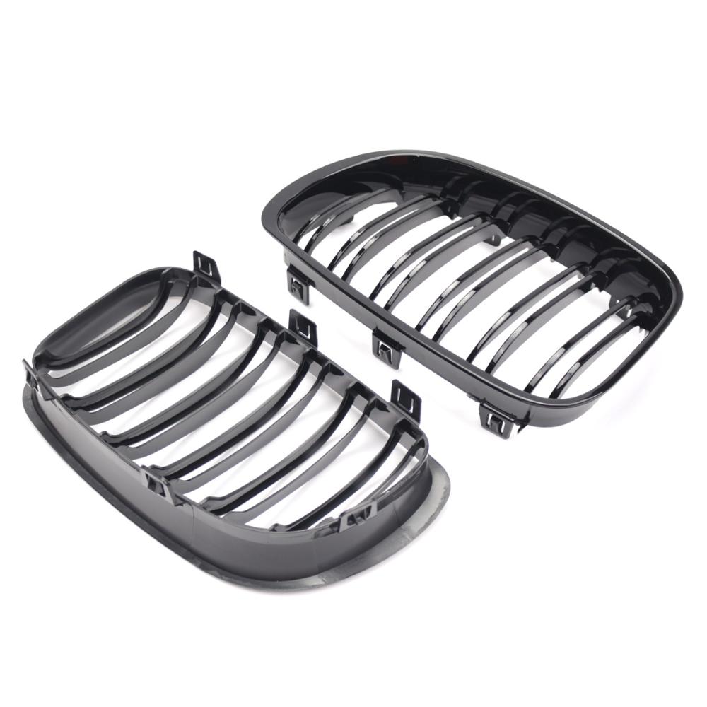 1Pair Car Front Bumper Kidney Grille For BMW E81 E87 E82 E88 128i 130i 135i 2008-2013 Glossy Black Double Line Racing Grill