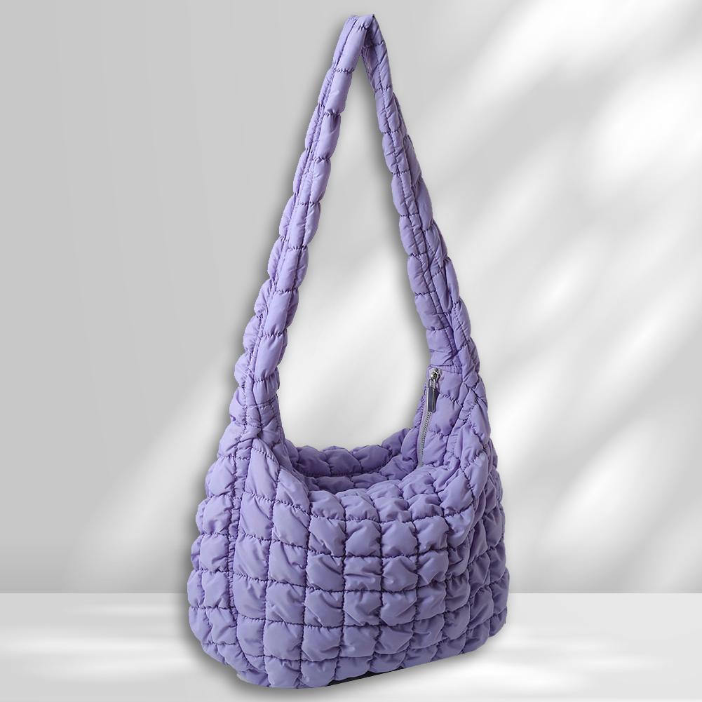 Ladies Tote Bags Large Capacity Lattice Pattern Female Hand Bag Casual Fashion Simple Nylon Quilted Elegant for Weekend Vacation