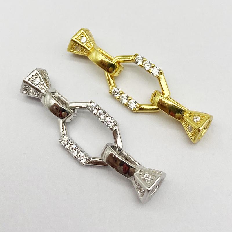 S925 Sterling Silver Pearl Necklace with Rhinestone Rhombus Clasp - DIY Beading Accessories