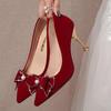 Red wedding shoes spring girl Xiuhe Chinese dress bride shoes spring 2025 new niche wedding high heels