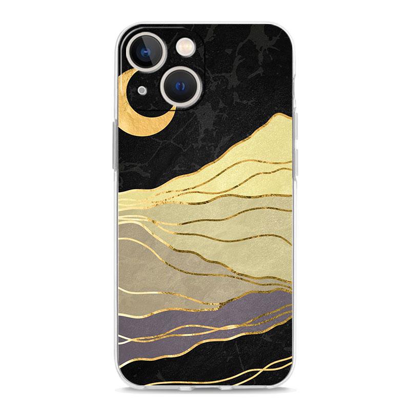 Black Gold marble tropic Luxury Transparent Phone Case For iPhone 15 14 13 12 11 Pro Max XS X XR SE 7 8 Plus Shockproof Cover