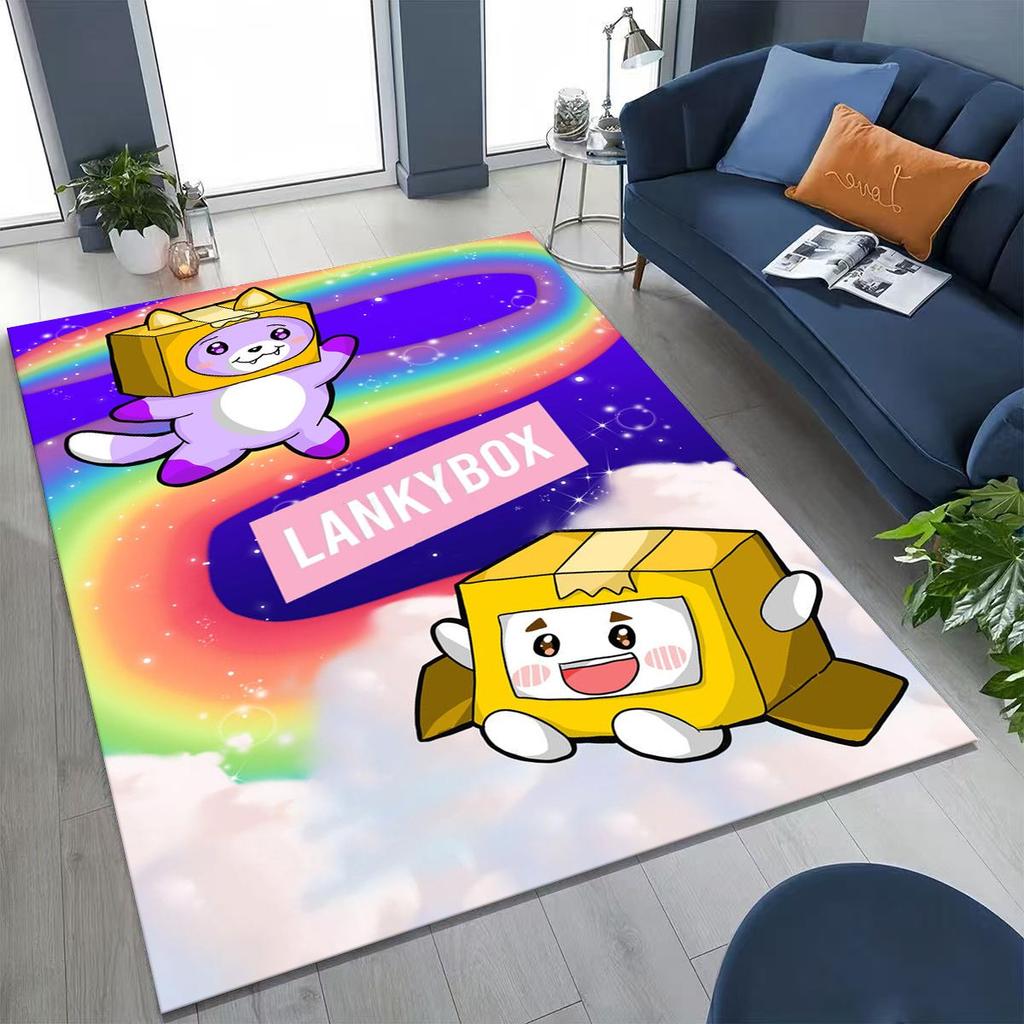 Tappeto Cartoon Lankybox Carino Foxy Boxy Rocky per Camera da Letto Soggiorno Divano Casa Zerbino Decorazione, Tappetino Pavimento Grande Antiscivolo per Bambini