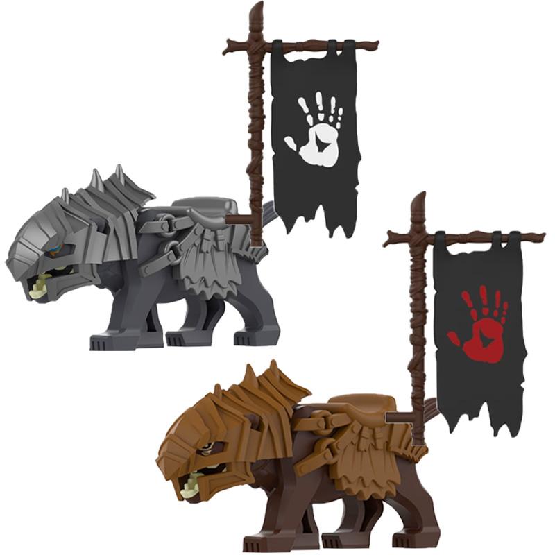 MOC Mediaeval Times Building Blocks Orc Mounts Wolf Flags Army Soldiers Character Accessories Bricks Animal Toys Gifts R064 DIY