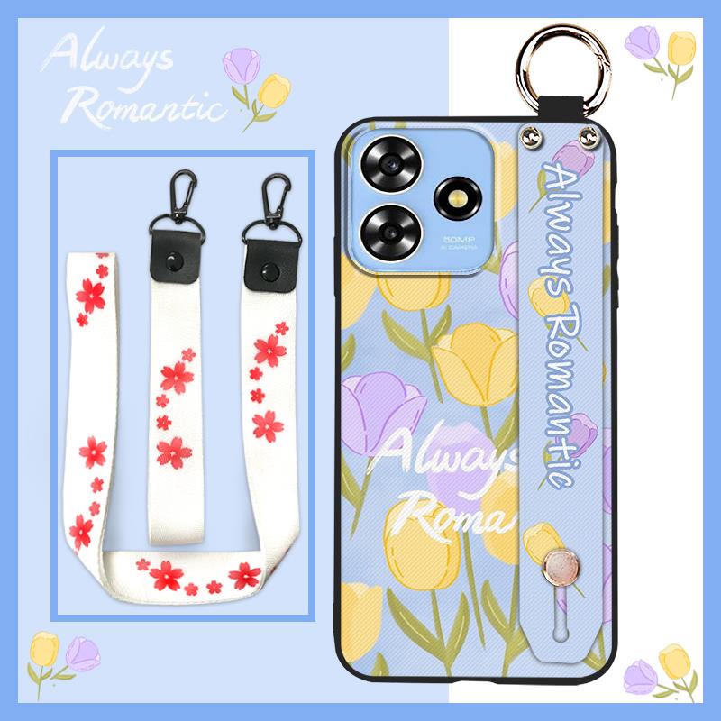 Phone Holder Kickstand Phone Case For ZTE Blade A73 4G/V50 Smart Durable Anti-dust Silicone Wrist Strap Fashion Design