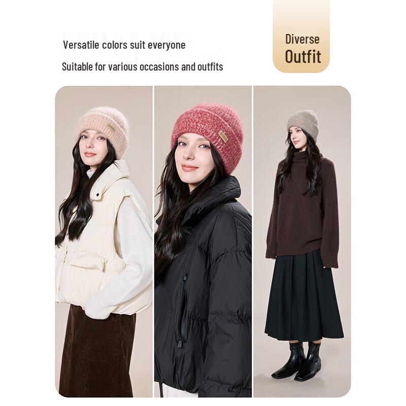 JIUMU Women's Pure Cashmere Winter Beanie with Ear Protection