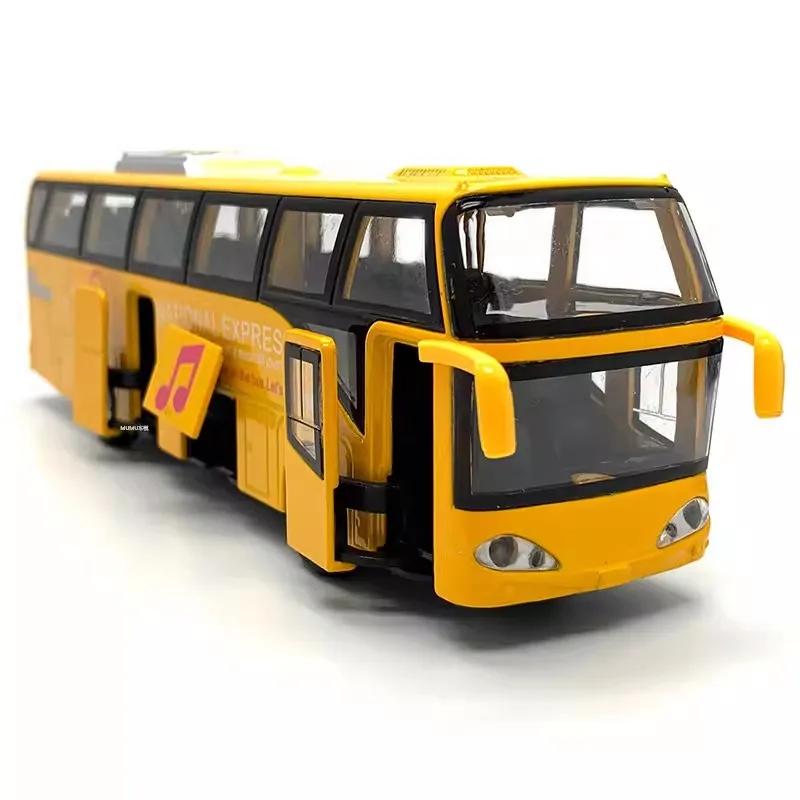 1:32 Scale Passenger Bus Model Toy Car 5 Doors Opened Alloy Diecast Sound Light Simulation Creative Toys Models Present for Boys
