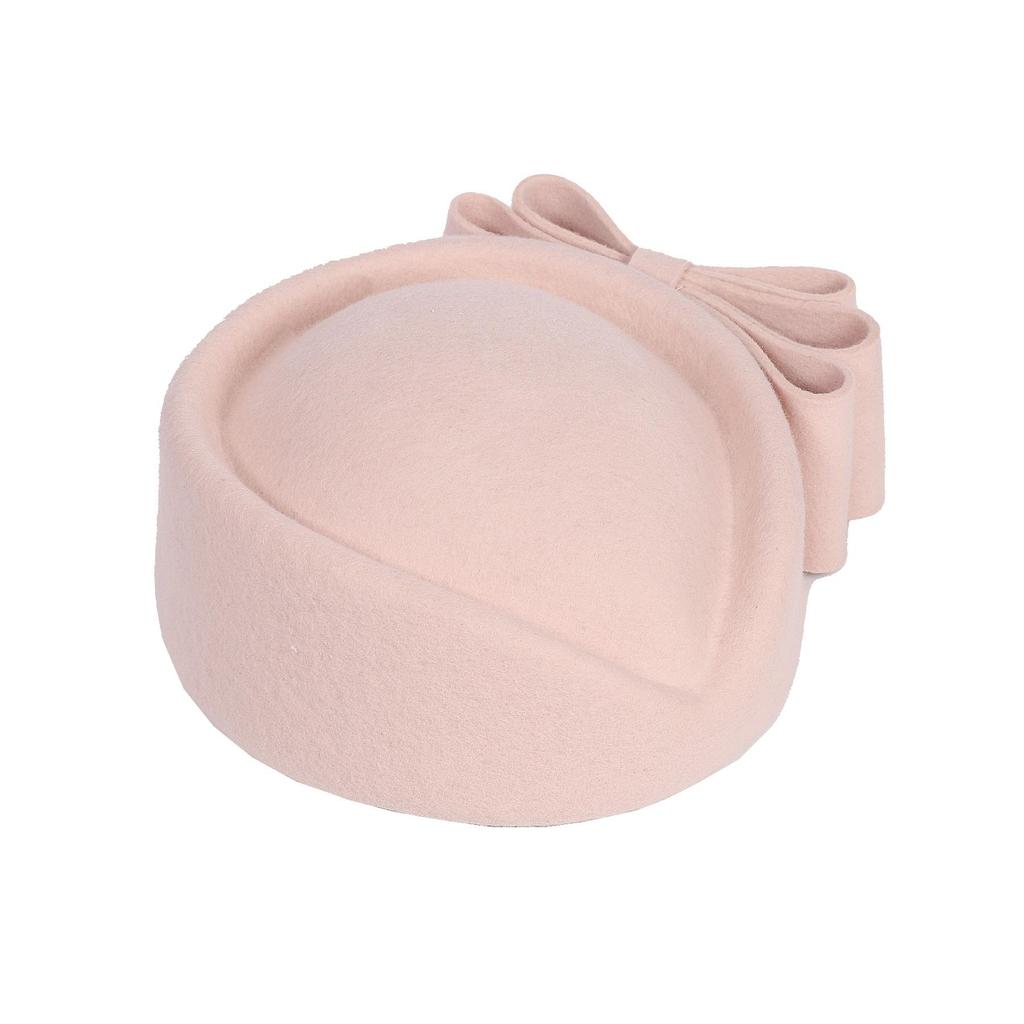 Vintage Wool Pillbox Hat with Bow, Light Pink, Formal Church Wedding Fascinator, Women's Special Occasion Headwear