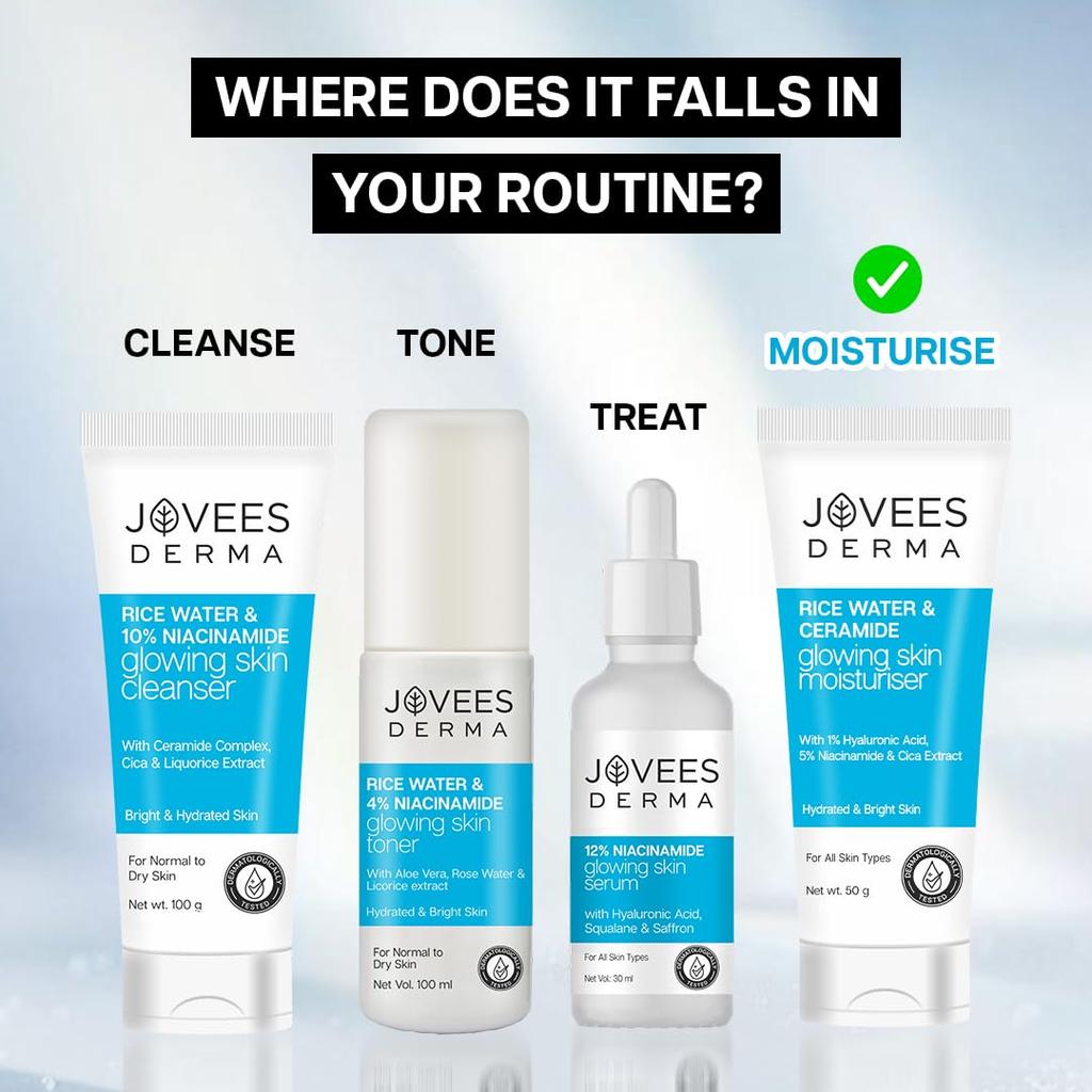 Jovees Derma Ceramides Moisturizer 50g | Intense Hydration Face Cream With Hyaluronic & Rice Water | Barrier Repair For Dry Sensitive Skin