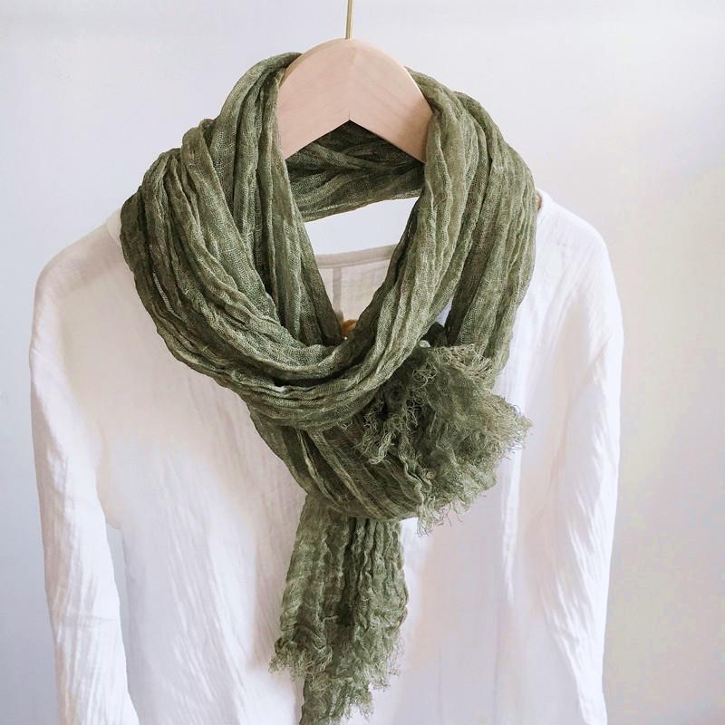 Vintage Wrinkled Linen Scarf Women Spring/Summer Breathable Shawls Sun Protection Long Scarf 60x185cm