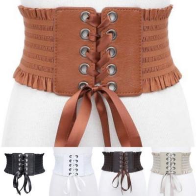 Women Fashion Stretch Belt Tassels Elastic Buckle Wide Dress Corset Waistband EMA