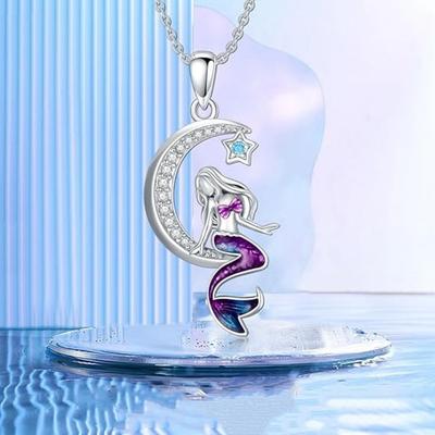 New Exquisite and Creative Fairy Tales Mermaid Moon Star Pendant Necklace Female