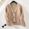 V-neck Sweater Autumn and Winter Loose Retro Twist Knitted Cardigan Sweater for Women