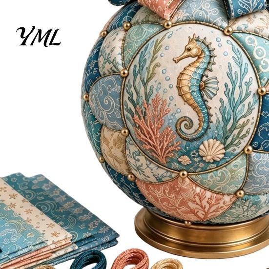 Desktop Scenery Making Set Ocean Treasures DIY Patchwork Ball Ornament Kit, Nautical Dolphin Fabric Craft Handmade Set, Coastal Decor, Hanging