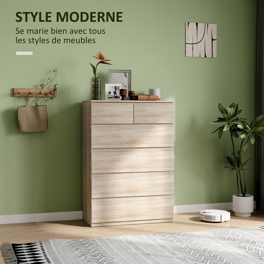 6-Drawer Chest Storage Unit without Handles Minimalist Design 80 x 39 x 115 cm Natural Wood
