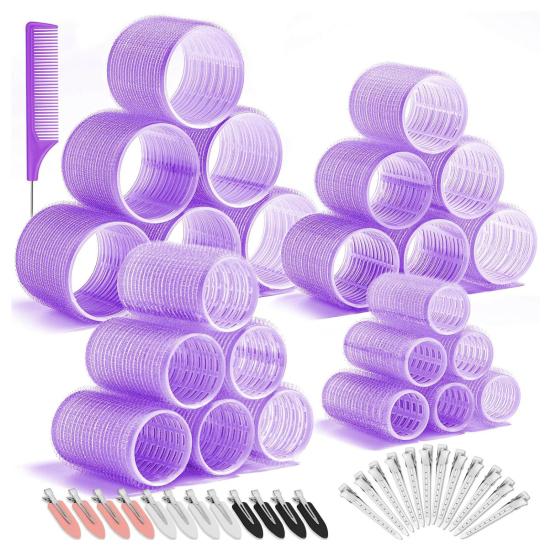 49Pcs/Set Hair Roller with Hair Clips Comb 4 Sizes Long Medium Short Hair Bangs Curler DIY Women No Heat Hair Styling Curling Tools Birthday Gift
