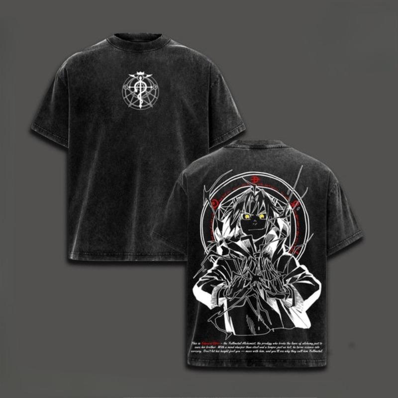 

Anime Fullmetal Alchemist Edward Elric Graphic T Shirt Men Women Washed Cotton Tshirts Casual Loose Clothing Harajuku T-shirt XXL чорний
