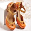 New European and American One-word Belt Imitation Leather Green Round Head Thick Heel Buckle Fashion Sandals