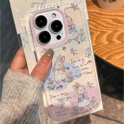 Floral Rabbit Transparent Soft Case for Apple iPhone 14/15/16/17 Pro/Pro Max
