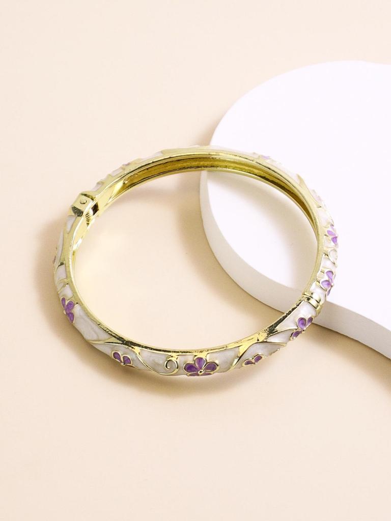 Enamel Painted Floral Rhinestone Bangle - European & American Hot-selling Bracelet