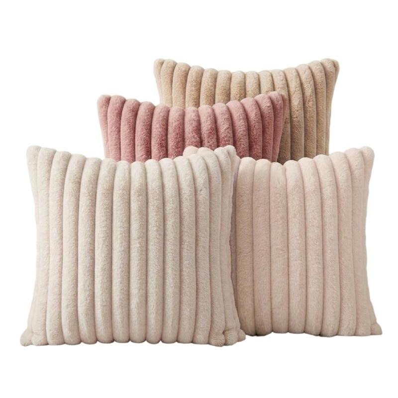Guest Room Pillowcase Set of 4, 45 x 45 cm with Ribbed Front and Smooth Reverse for Sofa Line Indoor Seating Use