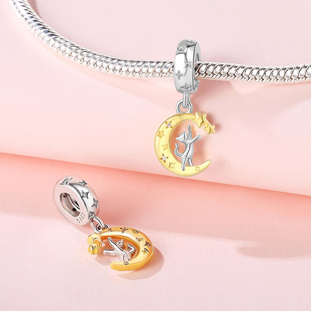 Bead Charms copper Charm Bead Charms Authentic Cat Star Shape Moon Sun Pendant Bead Charms Compatible With Bracelets Jewellery Diy Women Gift Accessor