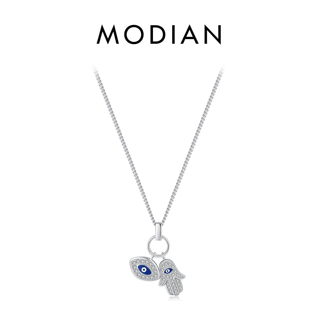 

Модиан, стерлингового серебра 925 пробы, рука Фатимы, глаза, сверкающий прозрачный циркониевый кулон, ожерелье, цепочка на шею для женщин, изящные ювелирные изделия серебряный