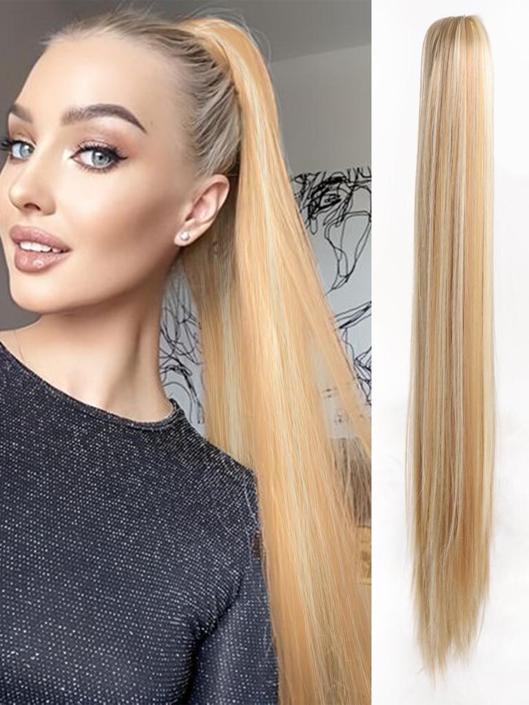 Synthetic Hair Extensions 24 Inch Long Straight Claw Clip Ponytail Wig Suitable For Women's Daily Party Use