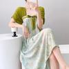 Women's nightgown thin short-sleeved printing light luxury simple breathable casual loungewear long skirt can be worn outside