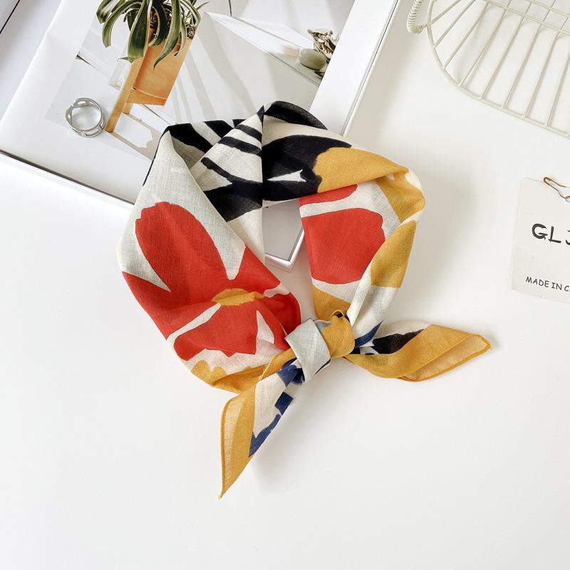 55 Cotton And Linen Headscarf Summer And Autumn Floral Silk Scarf Sweet Versatile Square Scarf Small Scarf Women'S Thin Decorative Silk Scarf