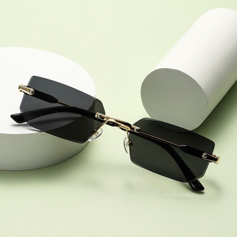 Rectangle Men Sunglasses UV 400 Driving Shades Eyewear Vintage Rimless Sunglasses Outdoor