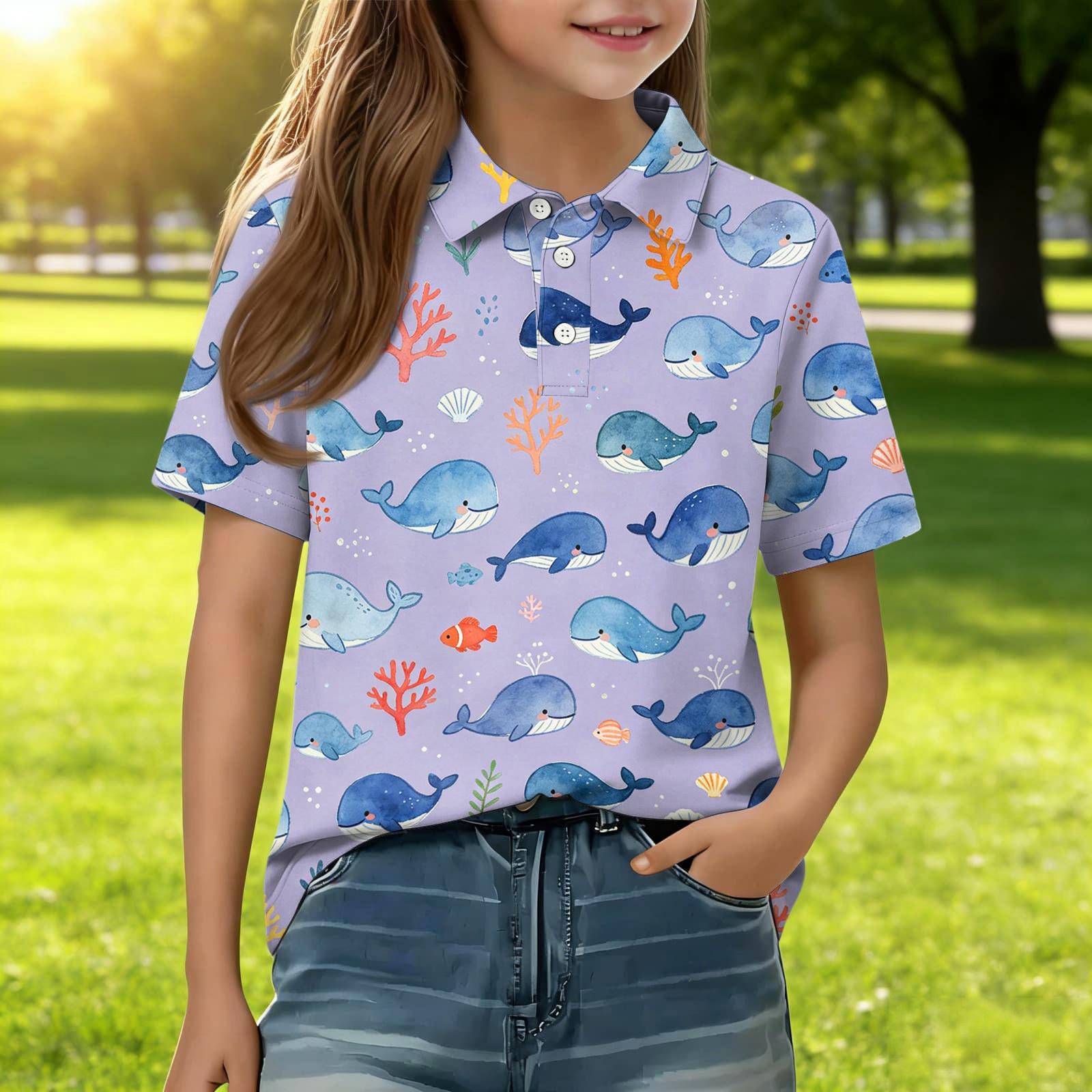 

Children s Casual Short Sleeve Polo Shirt with Animal Print Lightweight Comfortable Soft Fabric Kids Summer Top 140 синій