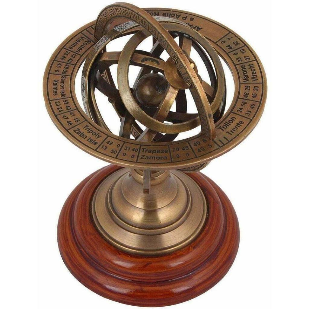 India Antique FInish Armillary Sphere Zodiac Sign Engraved globe for Table Desk Decor armillary globe armillary World Globe  (6 inch brown)