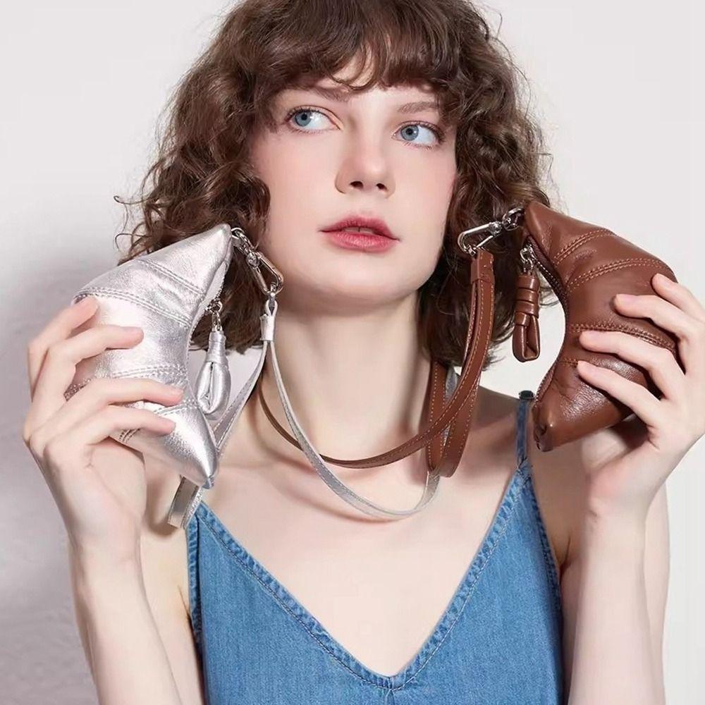 Lipstick Earphone Bag Hanging Neck Coin Purse Wallet PU Croissant Bag Fashion   Outdoor