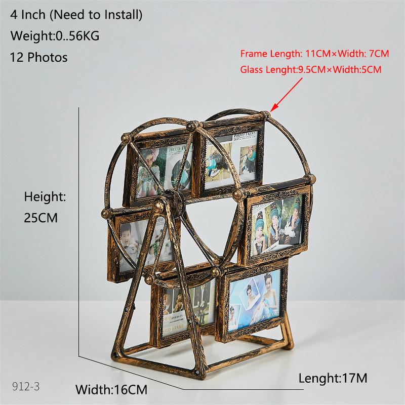 5 Inch Classical Retro 360 Degree Rotation Ferris Wheel Photo Frame Romantic Unassembled DIY Pictures Frame Home Windmill Decor