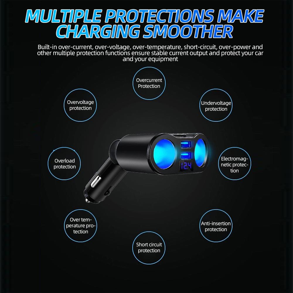 Ładowarka samochodowa USB, adapter zapalniczki samochodowej 1-2 z dwoma portami USB 3.1A, wyświetlacz napięcia LED, zabezpieczenie bezpieczeństwa, 12 V/24 V