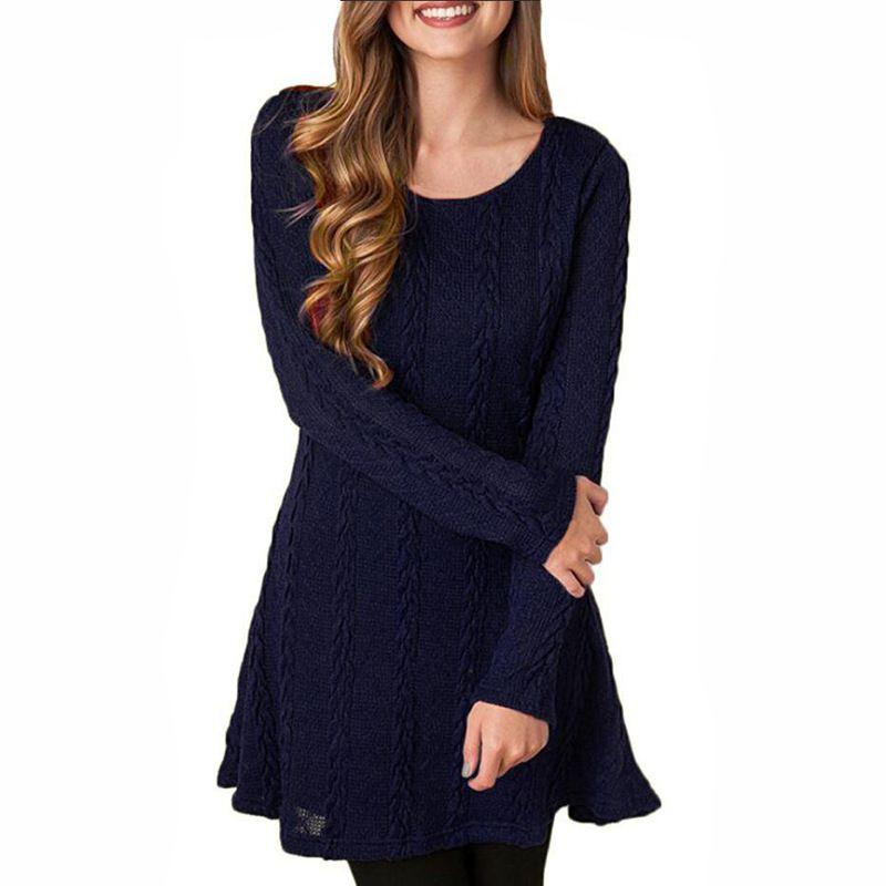 Stylish Women's Knitted Sweater Jumper Mini Dress For Cozy Winter And Autumn Wear