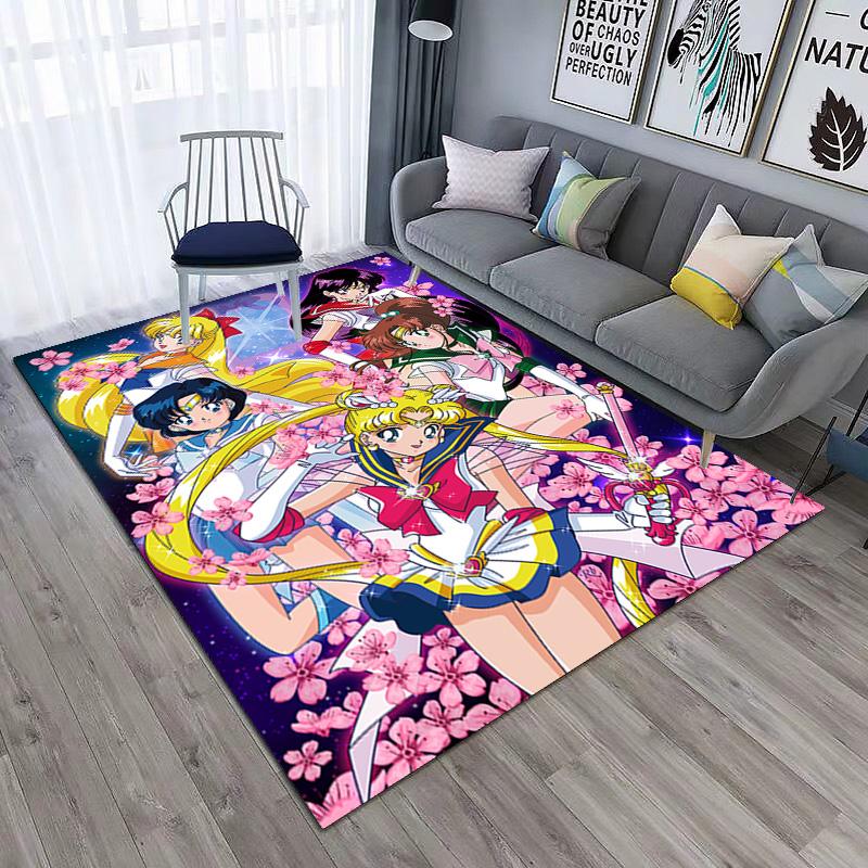 Cute Cartoon Theme Sailor Moon Tsukino Usagi Cartoon Rug Multifunctional Household Anti-slip Decorative Door Mat, Outdoor Floor Mat, and Carpet Y7