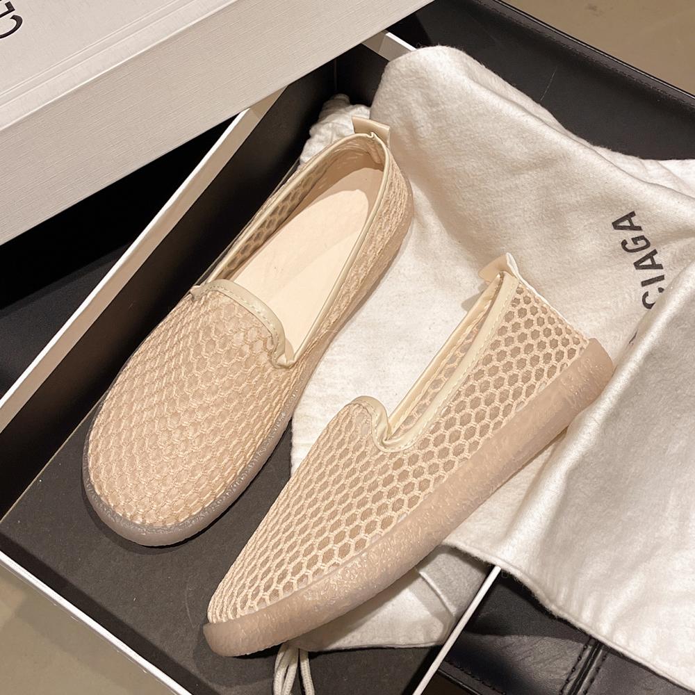 Fashionable Mesh Shoes Women's Breathable Summer New Lightweight Soft Bottom Slip-On Bean Bean Shoes PU Insole Mesh Upgraded