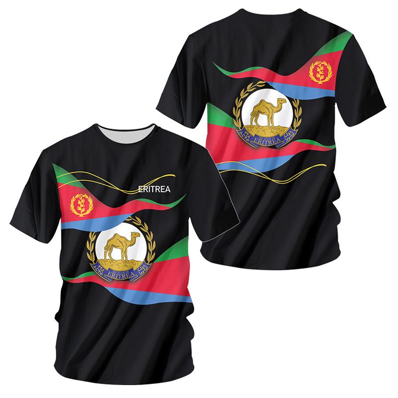 T-Shirt mit eritreischer Flagge (3D-Druck) für Herren, lässig, trendig, sportlich, schnelltrocknend, Rundhalsausschnitt, lockere Kurzarmkleidung